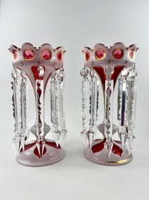 Bohemian Ruby Cut to Opaline Mantle Lustres 