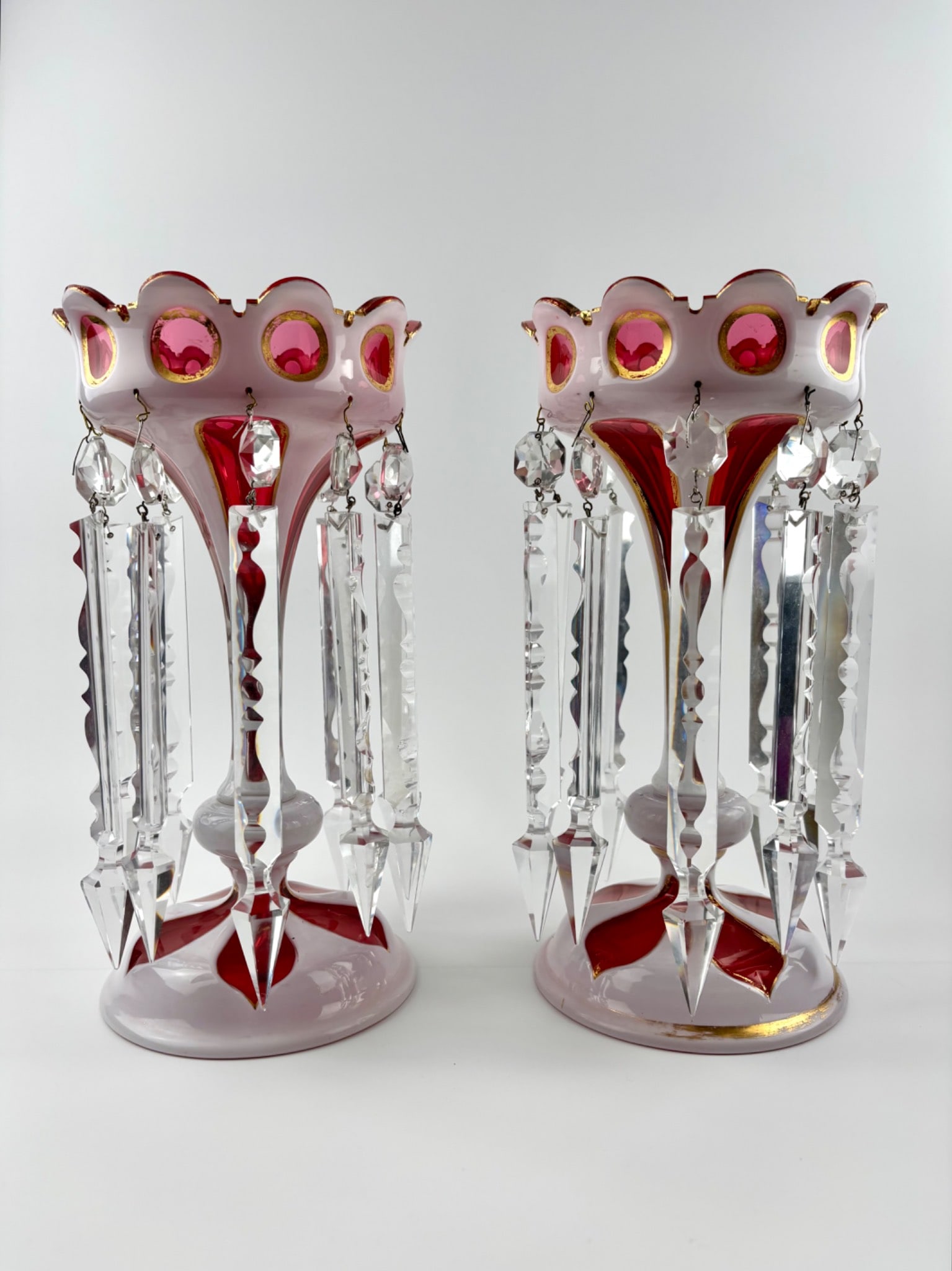 Bohemian Ruby Cut to Opaline Mantle Lustres  (1 of 7)