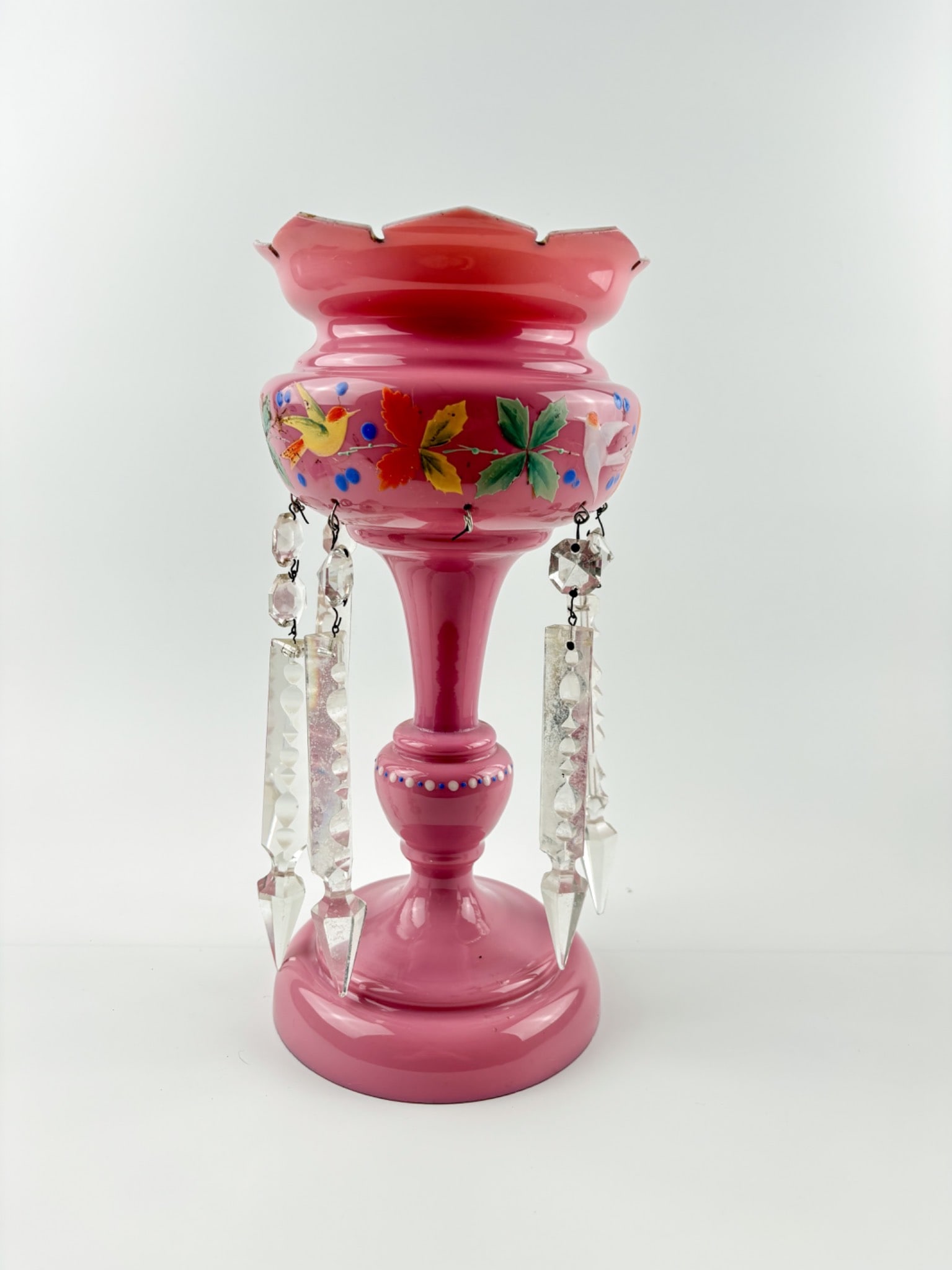 Pink Opaline Glass Mantle Lustre Circa 1880-1890 (1 of 8)