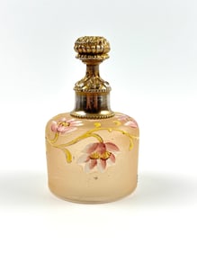 Moser Attributed Glass Perfume Bottle with Gilt Floral Enamel (Bohemia)