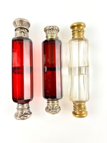 Three Victorian Double-Ended Glass Laydown Scent Bottles