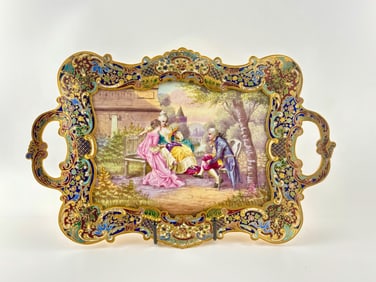 French Champlevé Enamel and Ormolu Tray (Circa 1890–1920)