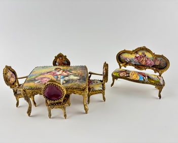 19th Century Viennese Hand-Painted Enamel Parlor Set 