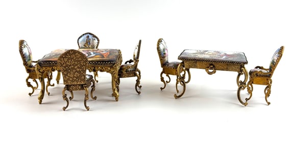 Reuge Swiss Enameled Miniature Furniture Set with Music Box