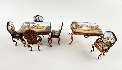 19th Century Viennese Enameled Miniature Dinning Set