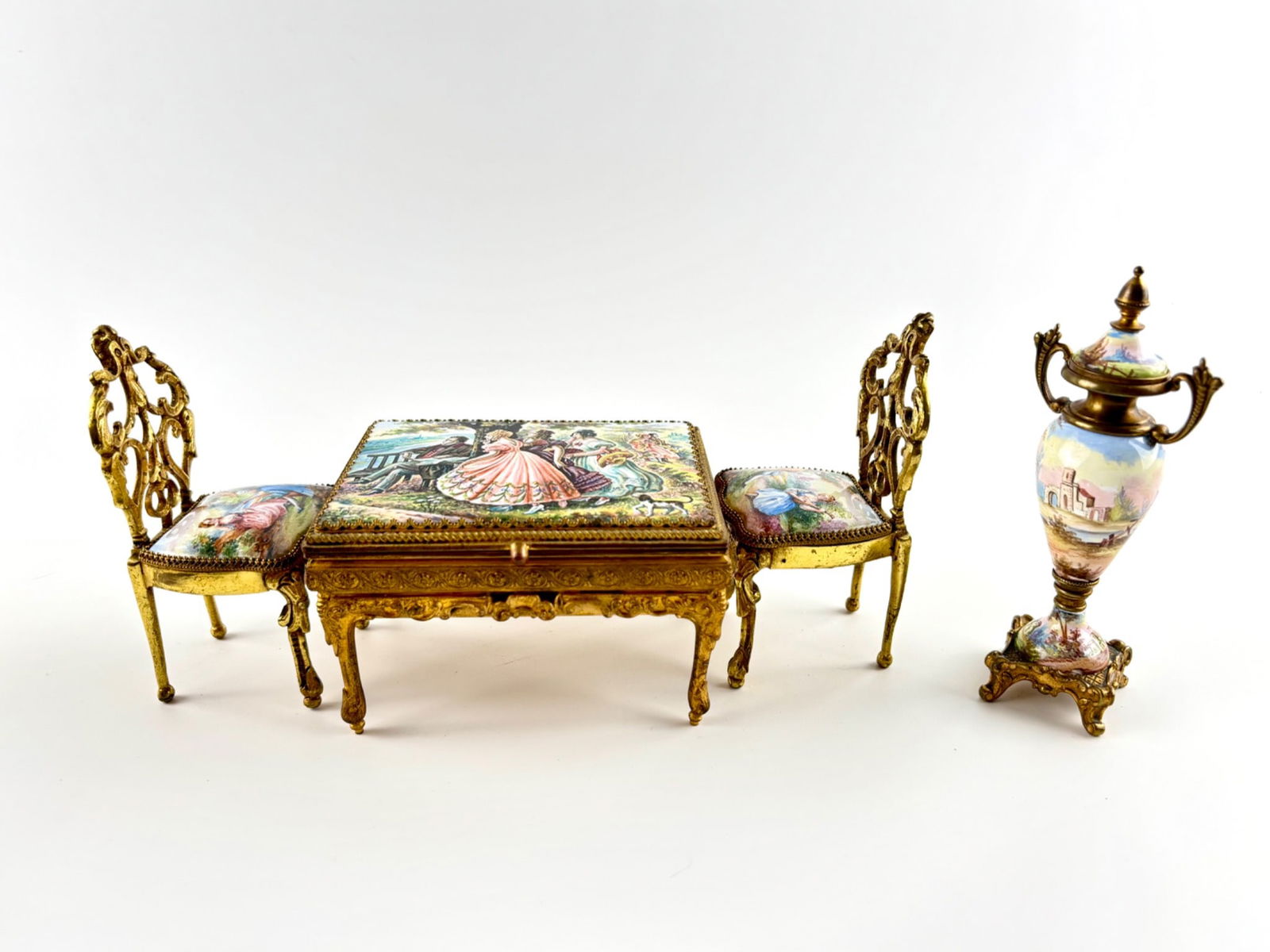 Viennese Miniature Gilt Bronze and Enamel Musical Dining Set (19th Century) (1 of 16)