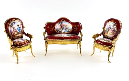 19th Century Viennese Enamel Parlor Set with Gilded Details