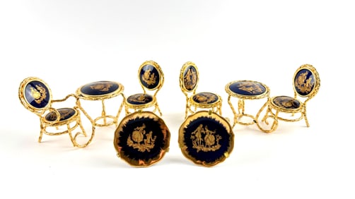 Navy Blue Limoges Miniature Bistro Set with Gilt Accents
