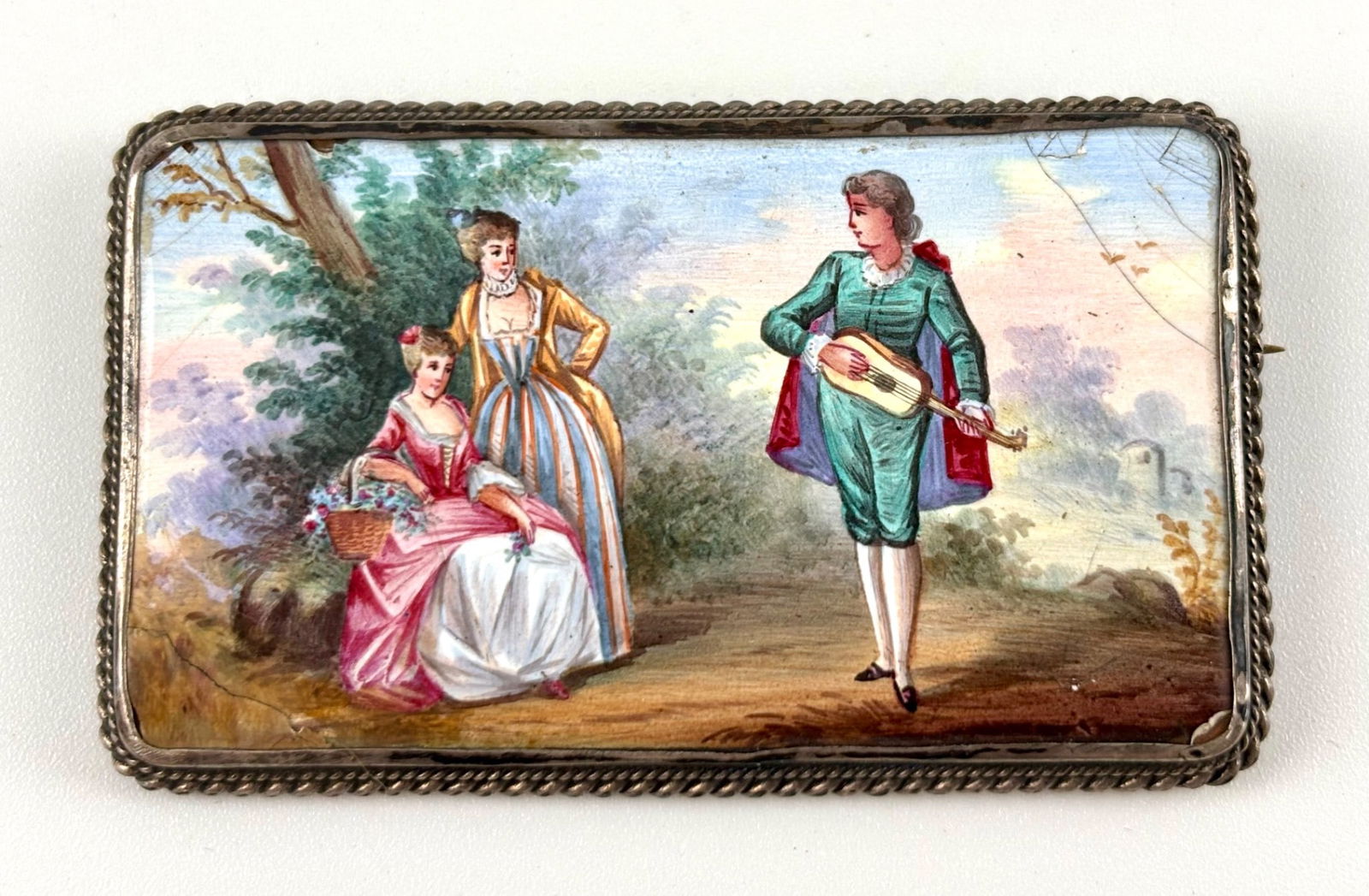 Viennese Enamel and Sterling Silver Rectangular Pin (19th Century)  (1 of 5)