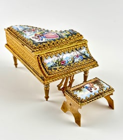 Viennese Miniature Enamel Grand Piano with Bench, Late 19th Century