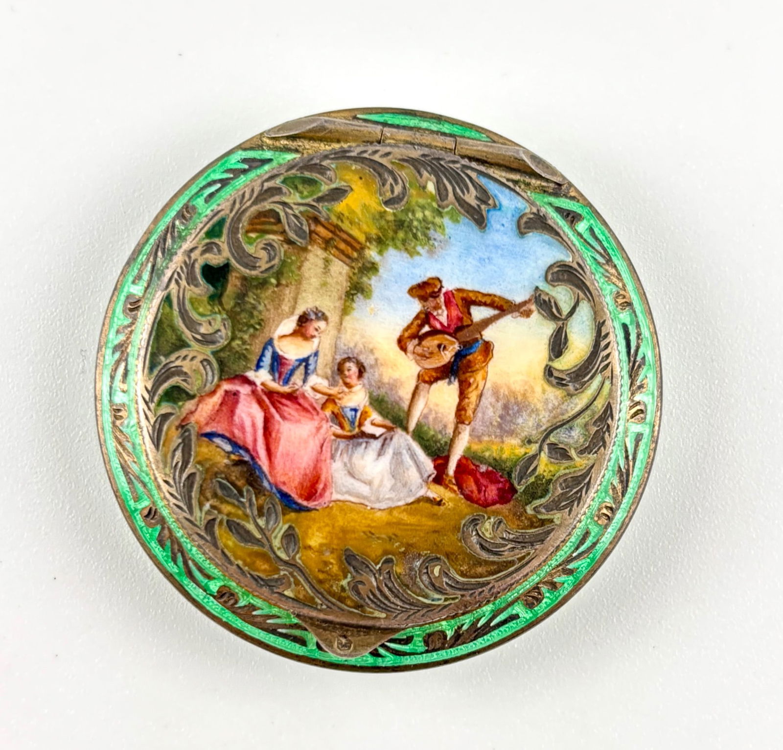 Austrian Sterling Silver and Guilloche Enamel Compact with Hand-Painted Scene (1 of 10)