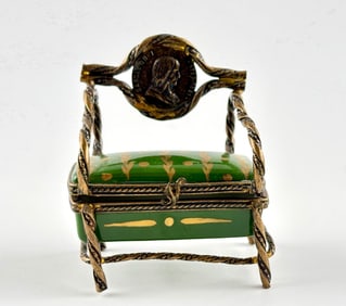 Painted Porcelain Limoges Box in the Form of a Chair with Napoleon Medallion
