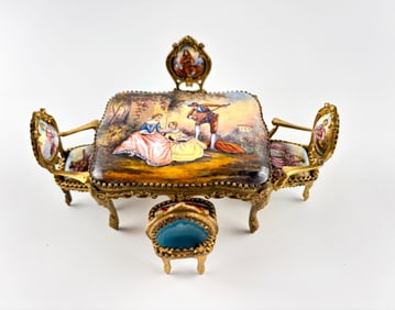 19th-Century Swiss Miniature Enamel Music Box Miniature