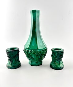 Art Deco Malachite Pressed Glass Decanter (Czech Bohemia)