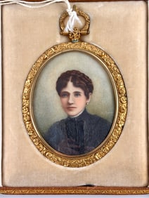 Signed Miniature Portrait in Gilt Oval Frame (1850-1890)