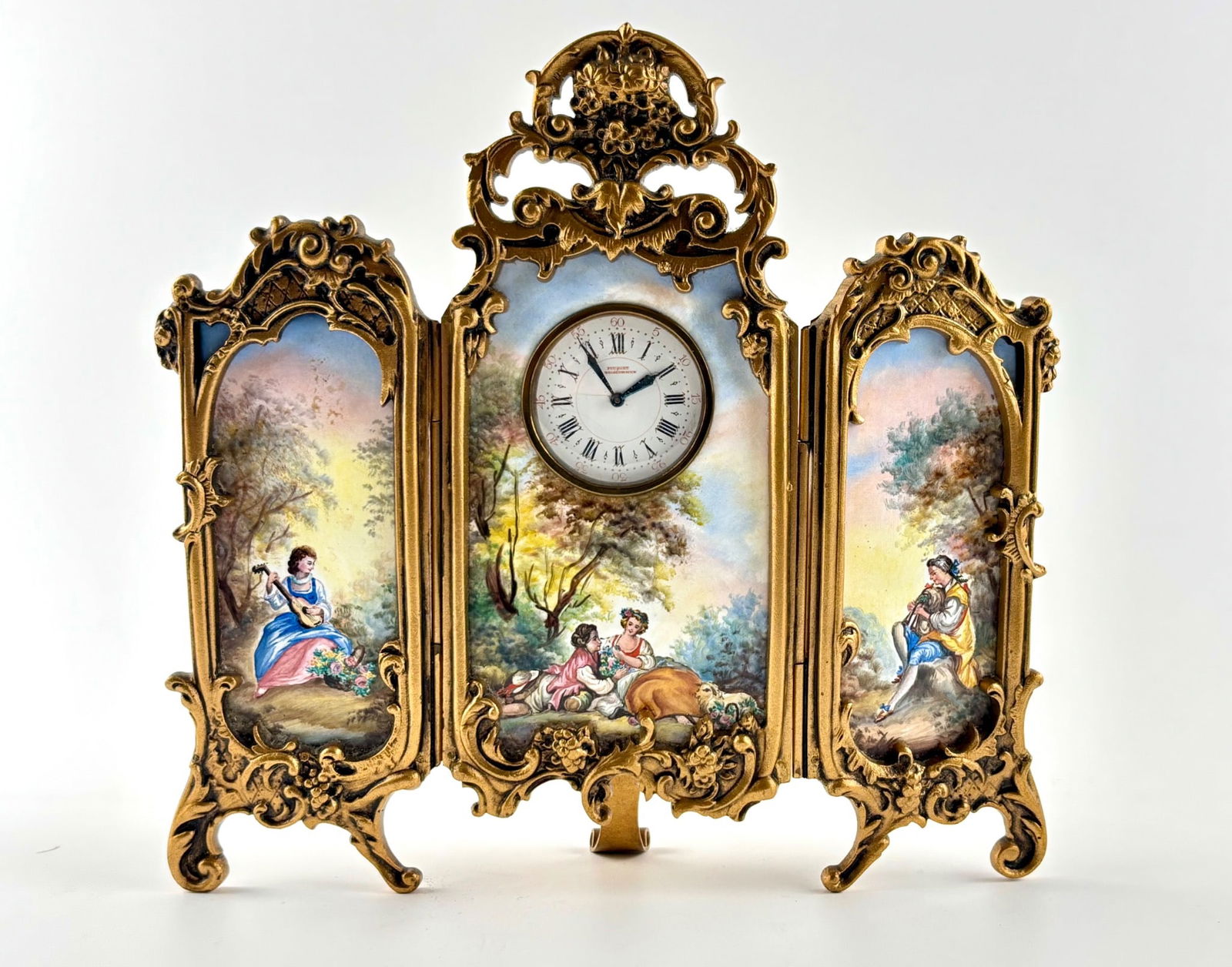 Gilded Metal French Mantel Clock with Hand-Painted Porcelain Panels (Fouquet Boiscommun) (1 of 11)
