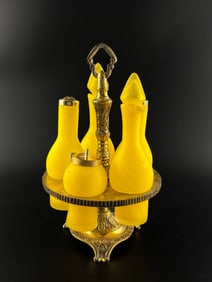 Victorian-Style Canary Satin Swirl Glass Cruet Set