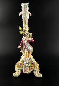 Sitzendorf Germany Porcelain Candlestick with Figural Decoration