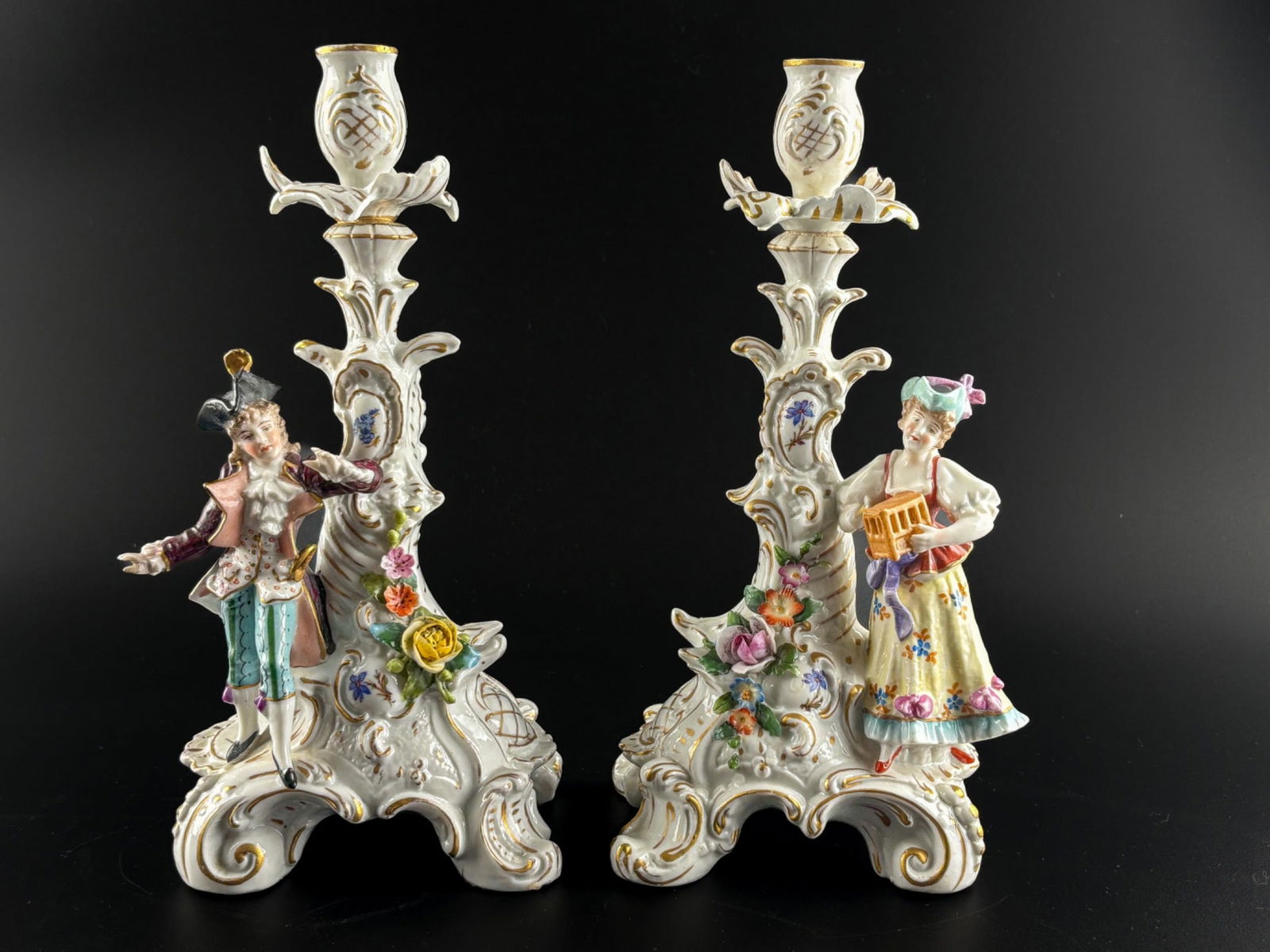 Rococo Capodimonte Porcelain Candlesticks with Figural and Floral Motifs (1 of 16)