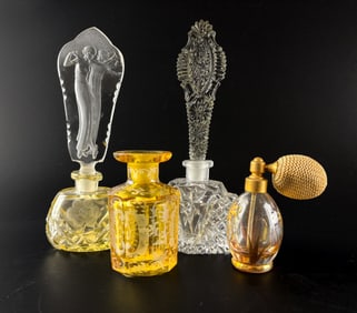 Crystal and Glass Perfume Bottles with Stoppers and Atomizer