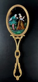 Limoges Enamel and Gilt Bronze Hand Mirror Signed Martin