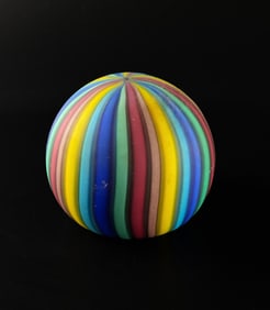 Murano Glass Paperweight With Multicolor Rainbow Stripe Design