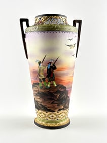 Hand-Painted Nippon Ceramic Vase with Native American Design