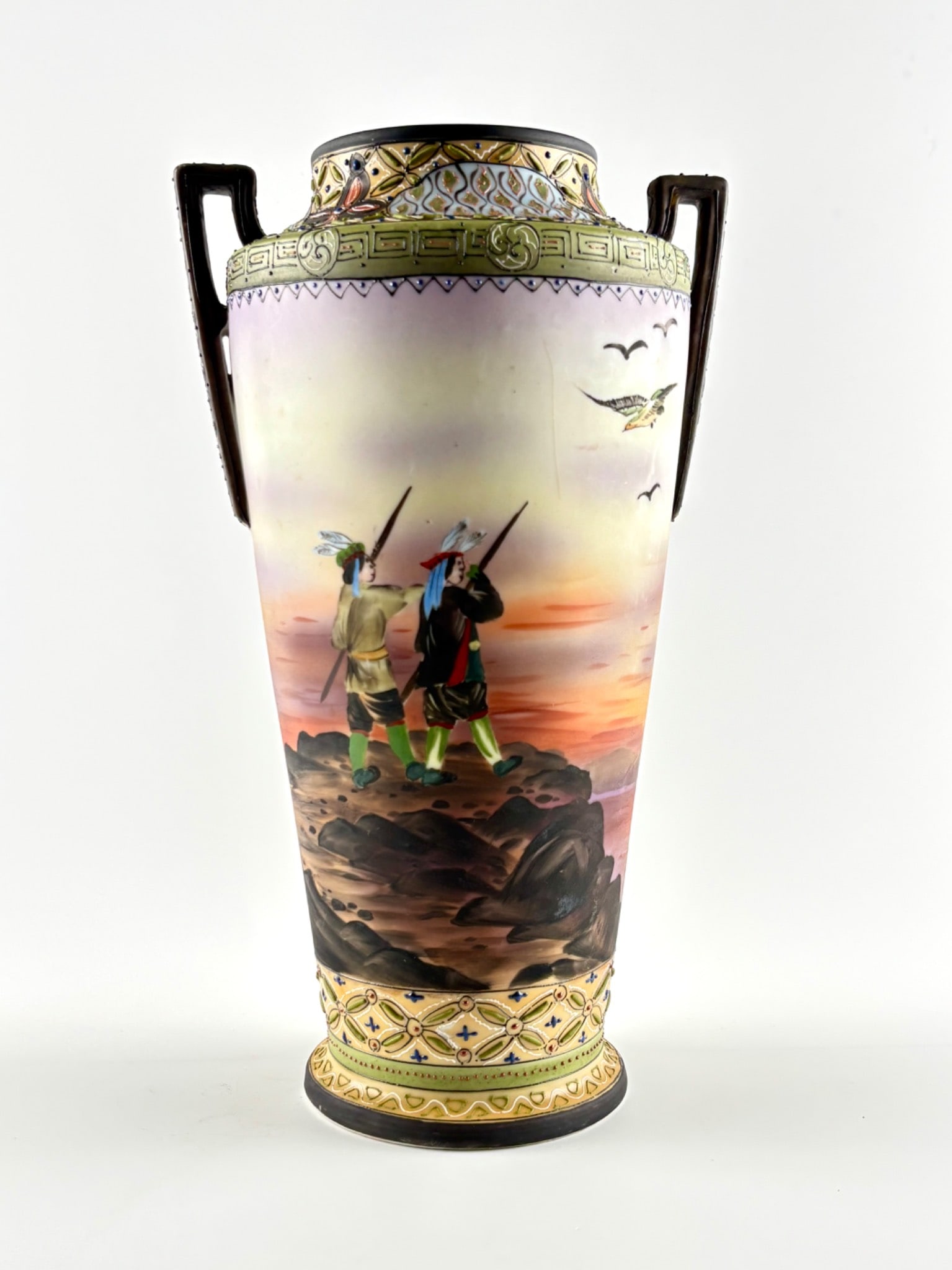 Hand-Painted Nippon Ceramic Vase with Native American Design (1 of 12)