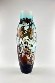 Emile Gallé Acid Etched Cameo Glass Vase with Vine Motif