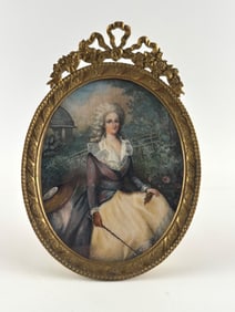 19th Century Portrait Miniature of Marie Antoinette in Gilt Brass Frame