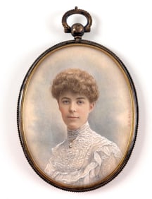Oval Brass Pendant Miniature Portrait Signed ‘R. H. Shull 1902’
