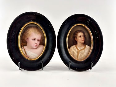 KPM-Style Porcelain Plaques in Oval Gilt Frames