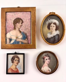 Four Framed Portrait Miniatures of Ladies, Signed and Unsigned