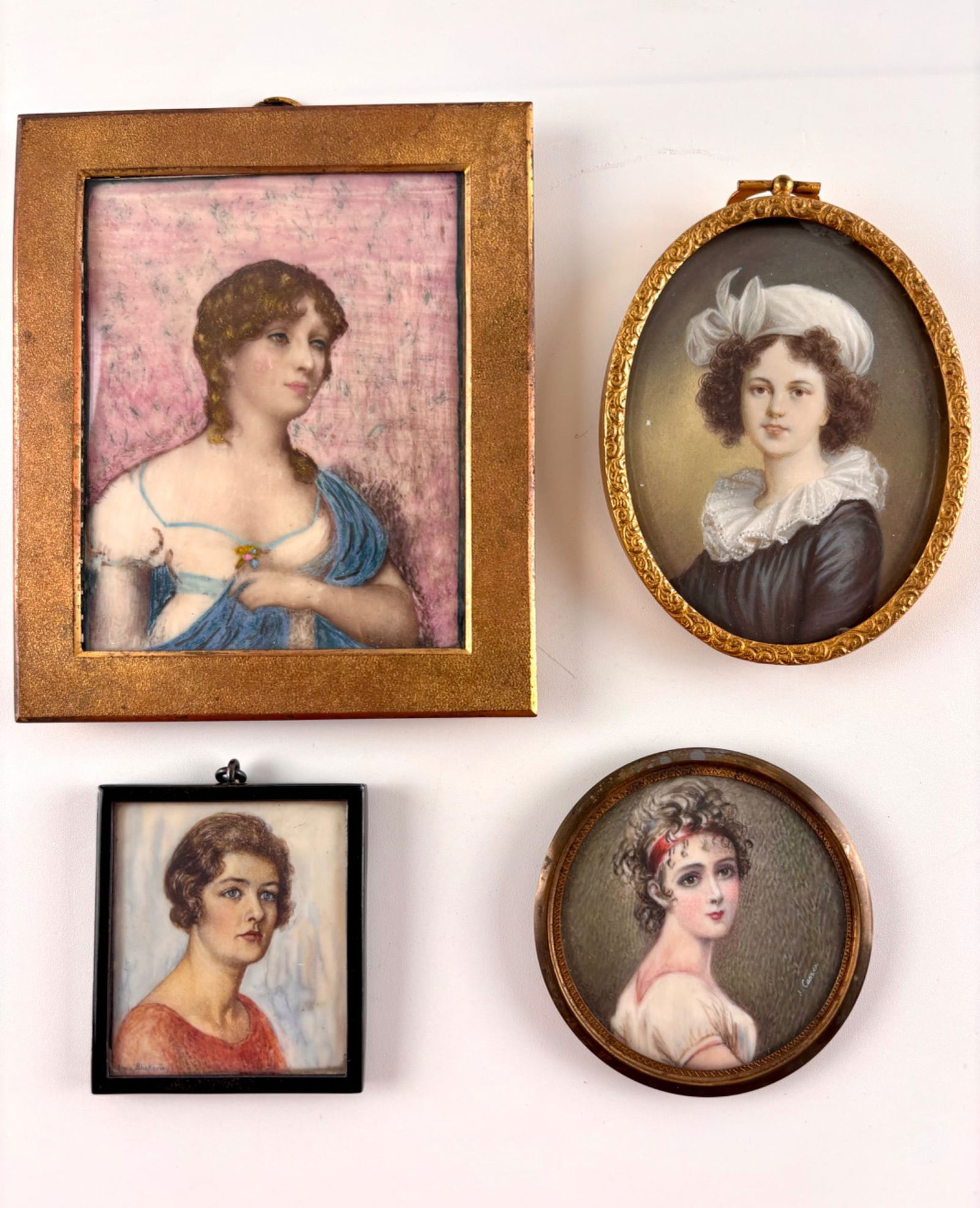 Four Framed Portrait Miniatures of Ladies, Signed and Unsigned (1 of 16)