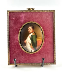 Miniature Portrait of Napoleon on KPM-Style Tile with Ornate Frame