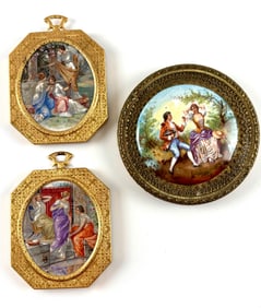 Two Porceltile Miniature Plaques and One Porcelain Plaque with Brass Frame