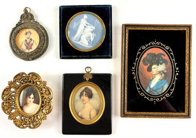 Five Miniature Portraits in Various Frames