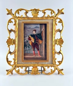 “A Painter” Porcelain Plaque After Jean-Louis-Ernest Meissonier in Gesso Frame
