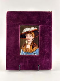 KPM-Style Porcelain Plaque Featuring Portrait of Elegant Woman in Velvet Mat
