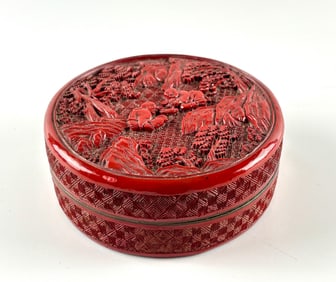 Antique 19th Century Chinese Cinnabar Lacquer Round Box