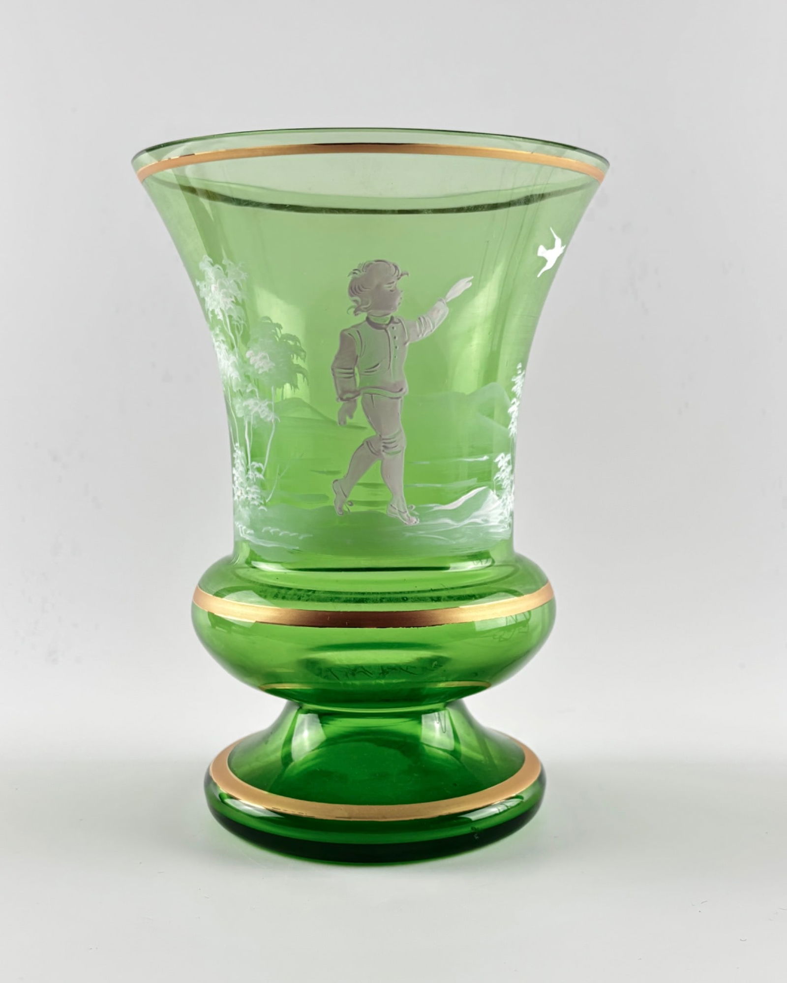 Green Mary Gregory Vase with Hand-Painted Child Motif (1 of 8)