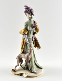 Giuseppe Cappe Capodimonte Porcelain Figurine, Lady with Greyhound