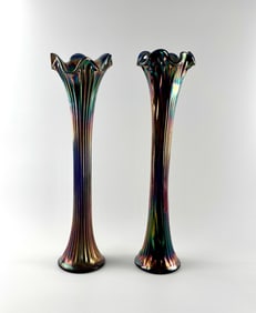 Fenton Carnival Glass Tall Fluted Vases
