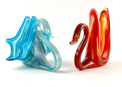 MCM Hand-Blown Art Glass Swan Napkin Holders