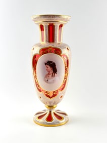 Bohemian Ruby Overlay Portrait Vase Attributed to Moser