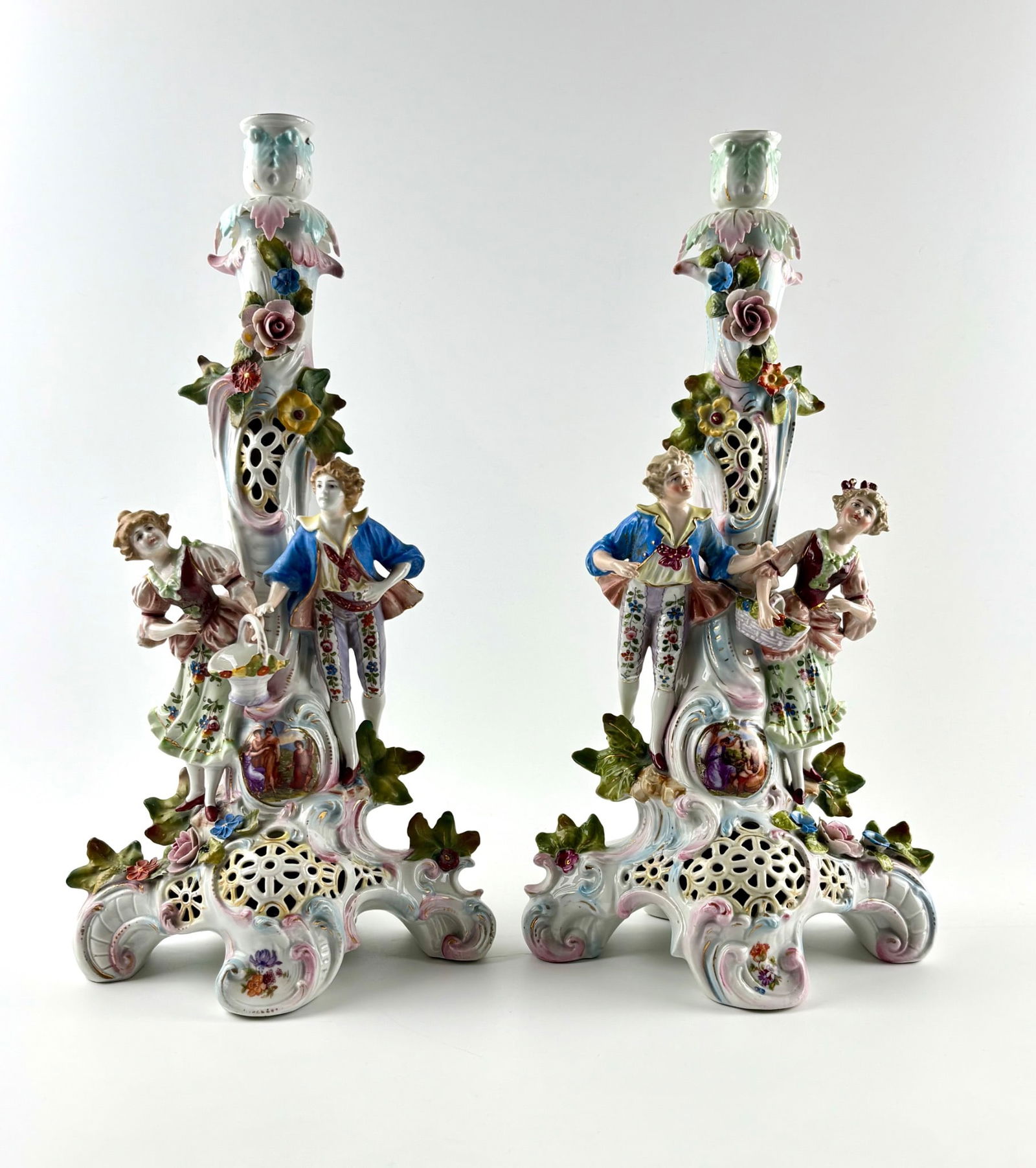 Porcelain Figural Rococo-Style Candlesticks with Floral and Gilded Accents (1 of 15)