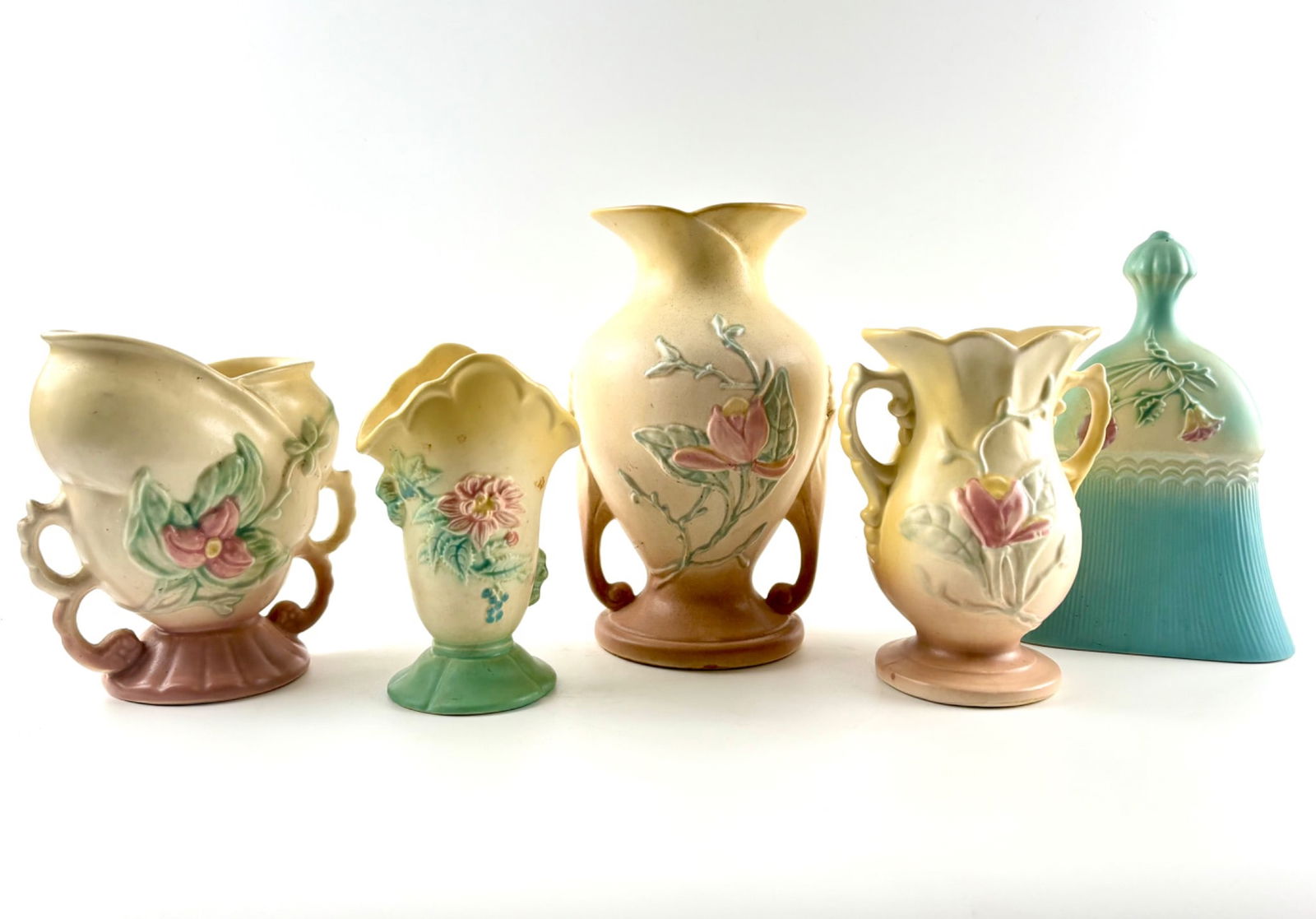 Hull Pottery Vases and Decorative Bell with Floral Relief Designs (1 of 11)