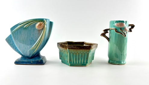 Three Roseville Pottery Vessels with Nature-Inspired Motifs