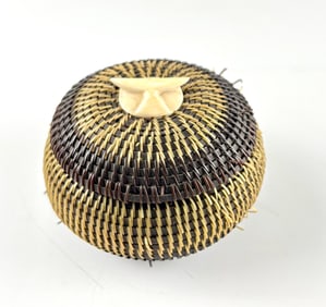 Alaskan Inupiat Baleen Lidded Basket