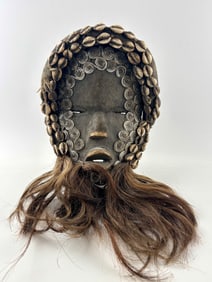 Liberian Dan Mask with Cowrie Shell Adornments and Fibre Beard